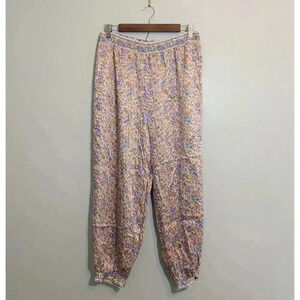Zara Satin Floral Print Relaxed Elastic Waist Jogger Pants Sz Medium Multicolor